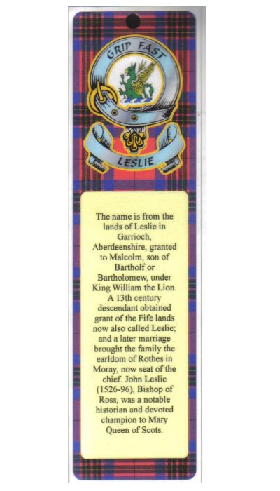 Image 1 of Leslie Clan Badge Clan Leslie Tartan Laminated Bookmark