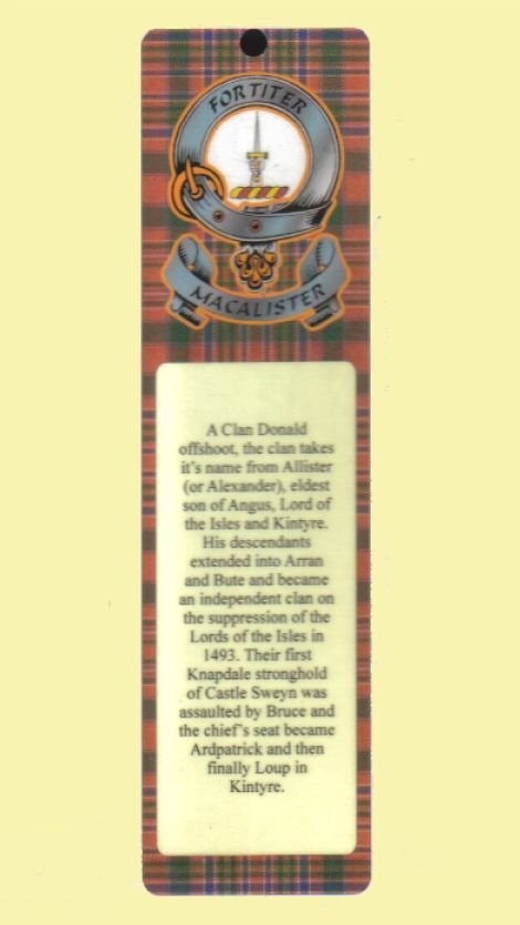Image 0 of MacAlister Clan Badge Clan MacAlister Tartan Laminated Bookmarks Set of 2