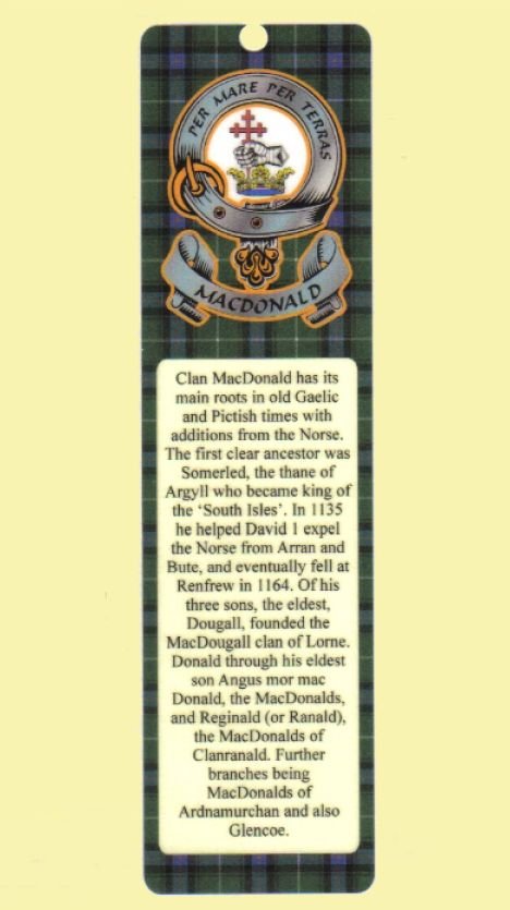 Image 0 of MacDonald Clan Badge Clan MacDonald Tartan Laminated Bookmark