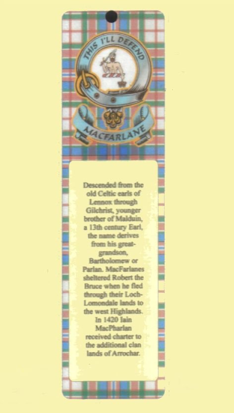 Image 0 of MacFarlane Clan Badge Clan MacFarlane Tartan Laminated Bookmarks Set of 2
