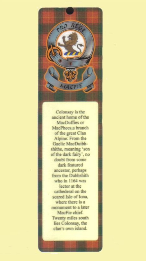 Image 0 of MacFie Clan Badge Clan MacFie Tartan Laminated Bookmark