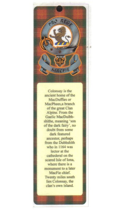 Image 1 of MacFie Clan Badge Clan MacFie Tartan Laminated Bookmark