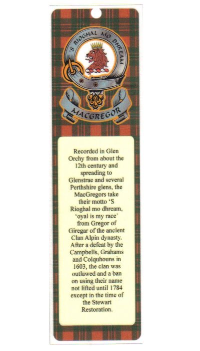 Image 1 of MacGregor Clan Badge Clan MacGregor Tartan Laminated Bookmark