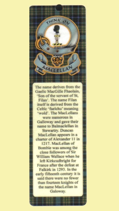 Image 0 of MacLellan Clan Badge Clan MacLellan Tartan Laminated Bookmark