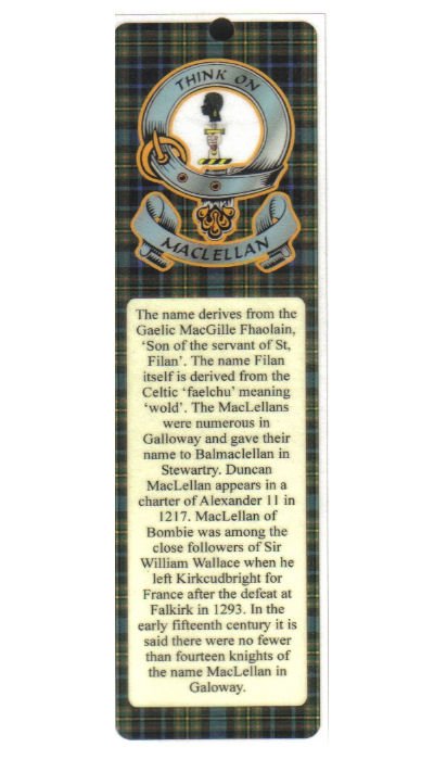 Image 1 of MacLellan Clan Badge Clan MacLellan Tartan Laminated Bookmark