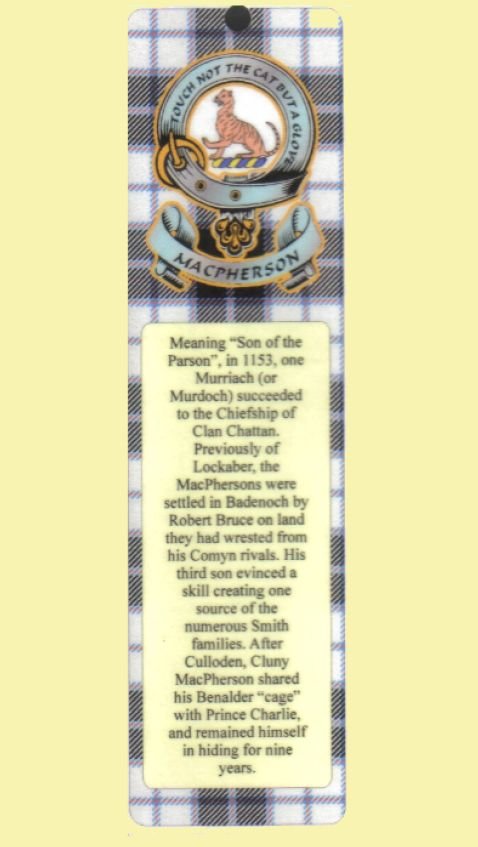 Image 0 of MacPherson Clan Badge Clan MacPherson Tartan Laminated Bookmark
