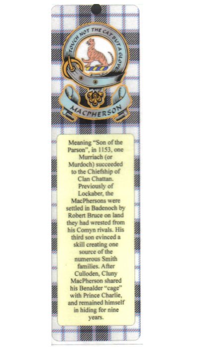 Image 1 of MacPherson Clan Badge Clan MacPherson Tartan Laminated Bookmark