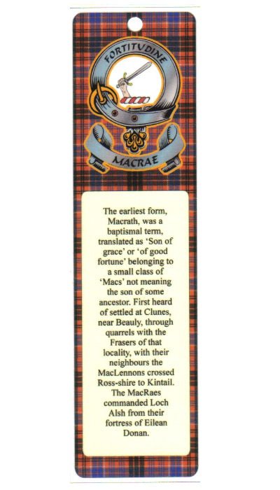 Image 1 of MacRae Clan Badge Clan MacRae Tartan Laminated Bookmark
