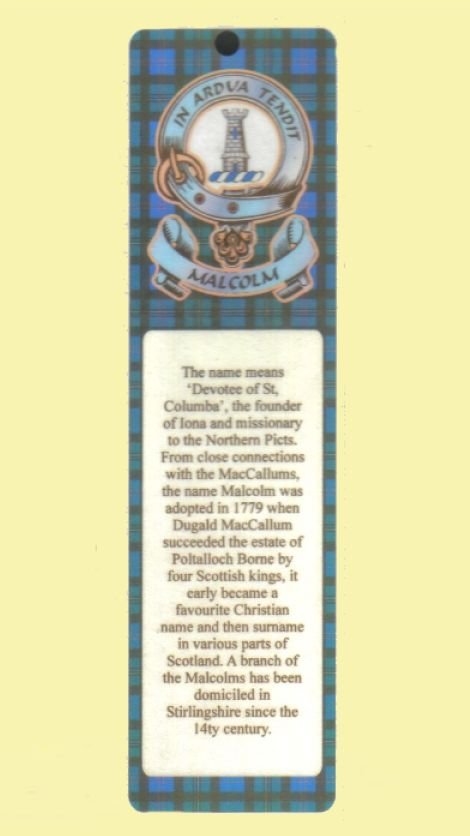 Image 0 of Malcolm Clan Badge Clan Malcolm Tartan Laminated Bookmark