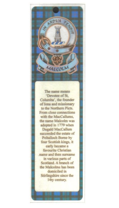 Image 1 of Malcolm Clan Badge Clan Malcolm Tartan Laminated Bookmark
