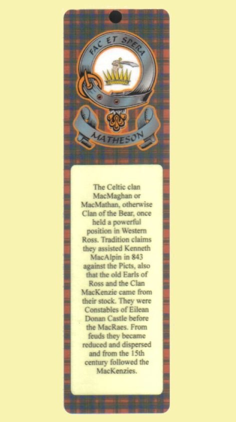 Image 0 of Matheson Clan Badge Clan Matheson Tartan Laminated Bookmark