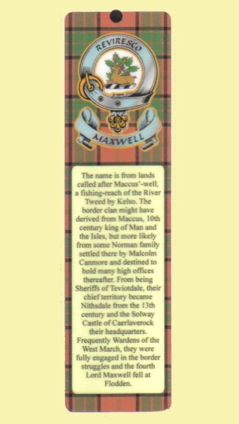 Image 0 of Maxwell Clan Badge Clan Maxwell Tartan Laminated Bookmark