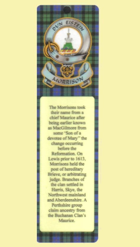 Image 0 of Morrison Clan Badge Clan Morrison Tartan Laminated Bookmark