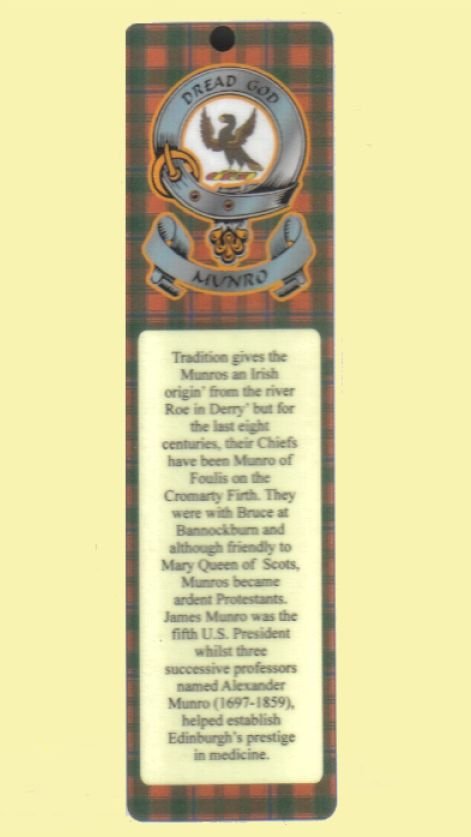 Image 0 of Munro Clan Badge Clan Munro Tartan Laminated Bookmark