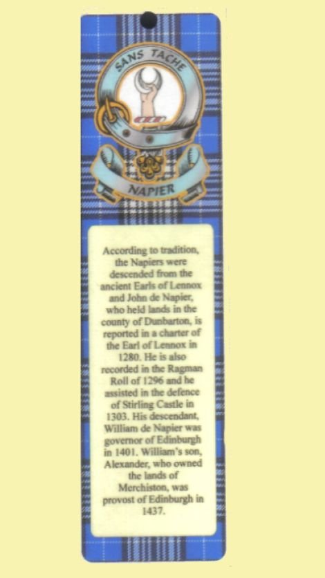 Image 0 of Napier Clan Badge Clan Napier Tartan Laminated Bookmark