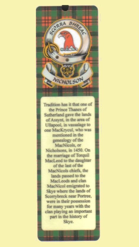 Image 0 of Nicholson Clan Badge Clan Nicholson Tartan Laminated Bookmark