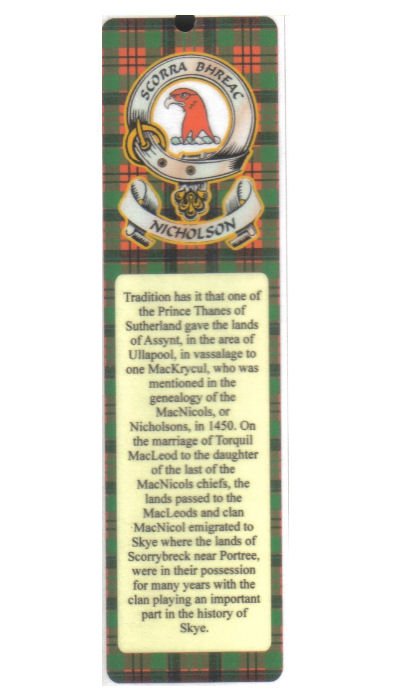 Image 1 of Nicholson Clan Badge Clan Nicholson Tartan Laminated Bookmark