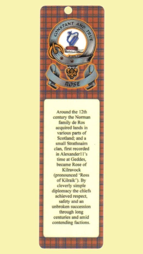Image 0 of Rose Clan Badge Clan Rose Tartan Laminated Bookmark