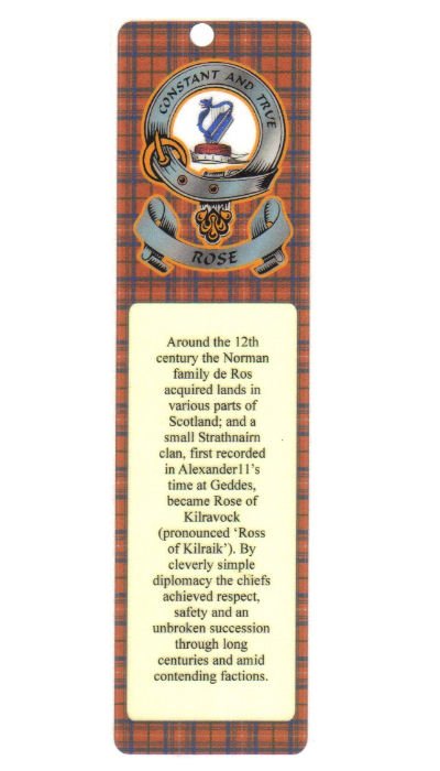 Image 1 of Rose Clan Badge Clan Rose Tartan Laminated Bookmark