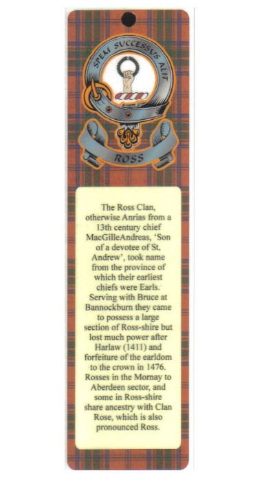Image 1 of Ross Clan Badge Clan Ross Tartan Laminated Bookmarks Set of 2