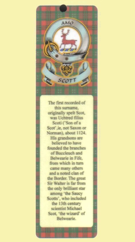 Image 0 of Scott Clan Badge Clan Scott Tartan Laminated Bookmark