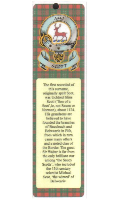 Image 1 of Scott Clan Badge Clan Scott Tartan Laminated Bookmark