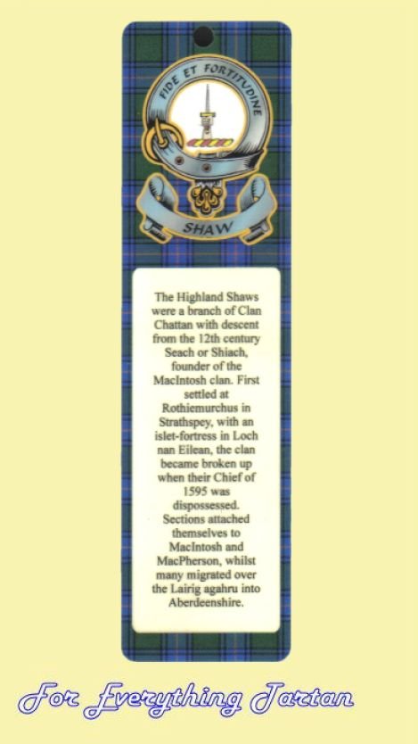 Image 0 of Shaw Clan Badge Clan Shaw Tartan Laminated Bookmark