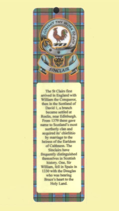 Image 0 of Sinclair Clan Badge Clan Sinclair Tartan Laminated Bookmark