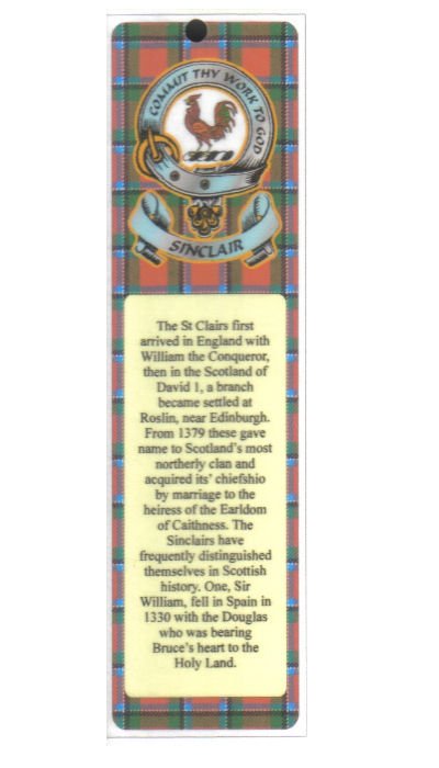 Image 1 of Sinclair Clan Badge Clan Sinclair Tartan Laminated Bookmark