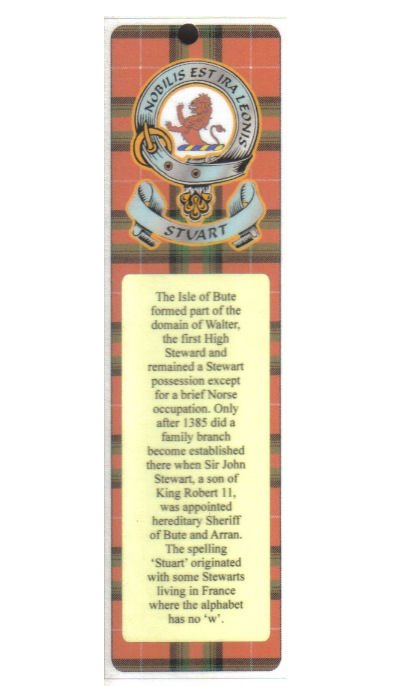Image 1 of Stuart Clan Badge Clan Stuart Tartan Laminated Bookmark