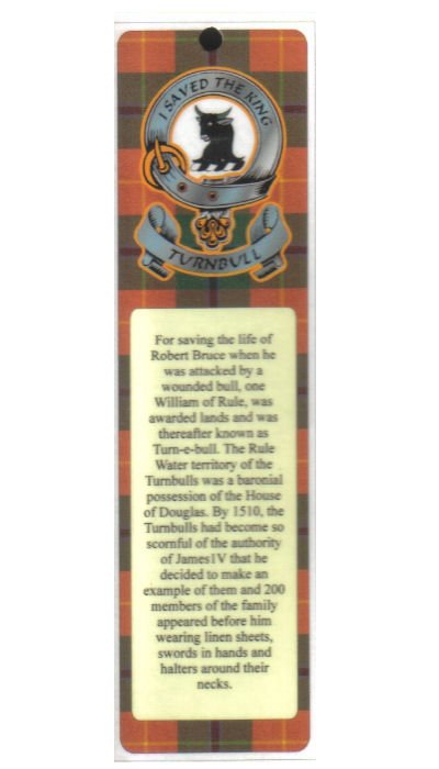 Image 1 of Turnbull Clan Badge Clan Turnbull Tartan Laminated Bookmark