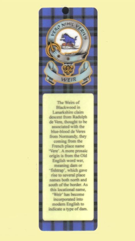 Image 0 of Weir Clan Badge Clan Weir Tartan Laminated Bookmark