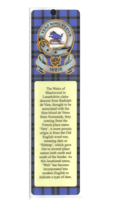 Image 1 of Weir Clan Badge Clan Weir Tartan Laminated Bookmark