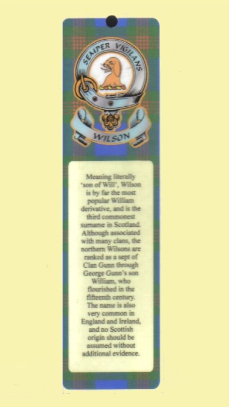 Image 0 of Wilson Clan Badge Clan Wilson Tartan Laminated Bookmark