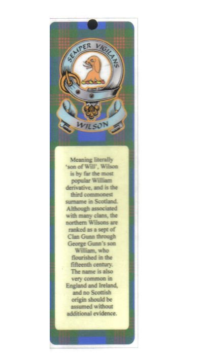 Image 1 of Wilson Clan Badge Clan Wilson Tartan Laminated Bookmark