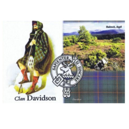 Image 1 of Davidson Clan Crest Tartan History Davidson Clan Badge Postcard