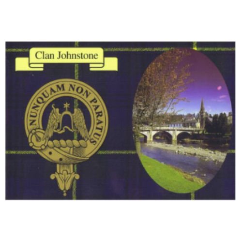 Image 1 of Johnstone Clan Crest Tartan History Johnstone Clan Badge Postcard