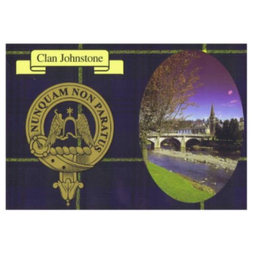 Image 1 of Johnstone Clan Crest Tartan History Johnstone Clan Badge Postcard