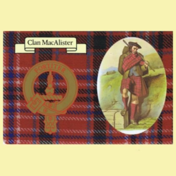 Image 0 of MacAlister Clan Crest Tartan History MacAlister Clan Badge Postcard
