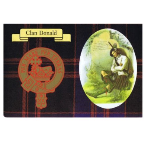 Image 1 of MacDonald Clan Crest Tartan History MacDonald Clan Badge Postcard