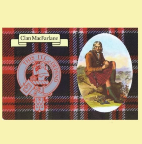 Image 0 of MacFarlane Clan Crest Tartan History MacFarlane Clan Badge Postcard
