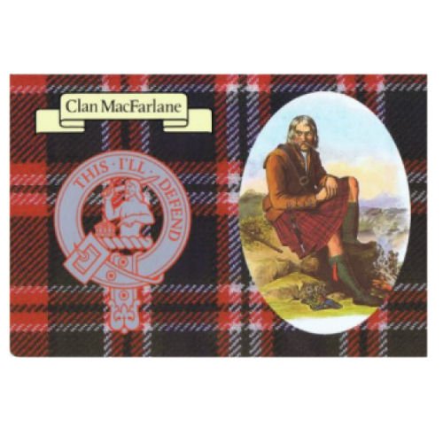 Image 1 of MacFarlane Clan Crest Tartan History MacFarlane Clan Badge Postcard