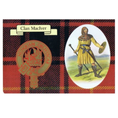 Image 1 of MacIver Clan Crest Tartan History MacIver Clan Badge Postcard