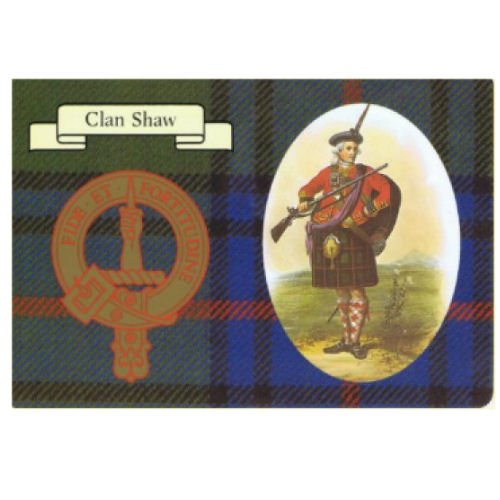 Image 1 of Shaw Clan Crest Tartan History Shaw Clan Badge Postcard