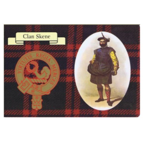 Image 1 of Skene Clan Crest Tartan History Skene Clan Badge Postcard