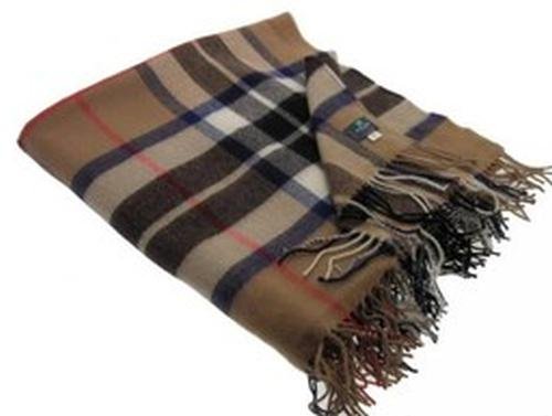 Image 1 of Thomson Camel Clan Tartan Lambswool Blanket Throw