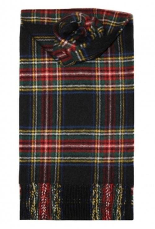 Image 1 of Stewart Black Modern Tartan Lambswool Fringed Scarf