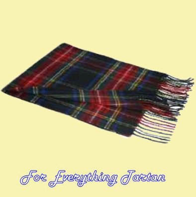Image 4 of Stewart Black Modern Tartan Lambswool Fringed Scarf