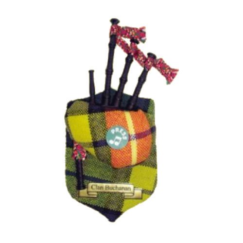 Image 1 of Buchanan Clan Tartan Musical Bagpipe Fridge Magnets Set of 2