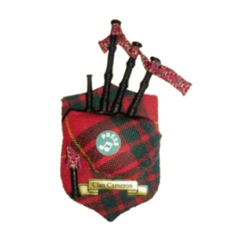 Image 1 of Cameron Clan Tartan Musical Bagpipe Fridge Magnets Set of 2